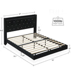 Cadre de lit flottant en velours gris avec lumières LED – Grand lit/lit double, convient pour 2 personnes