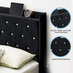 Cadre de lit flottant en velours gris avec lumières LED – Grand lit/lit double, convient pour 2 personnes