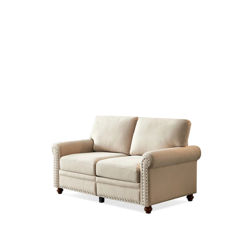 Causeuse deux places en lin beige avec rangement