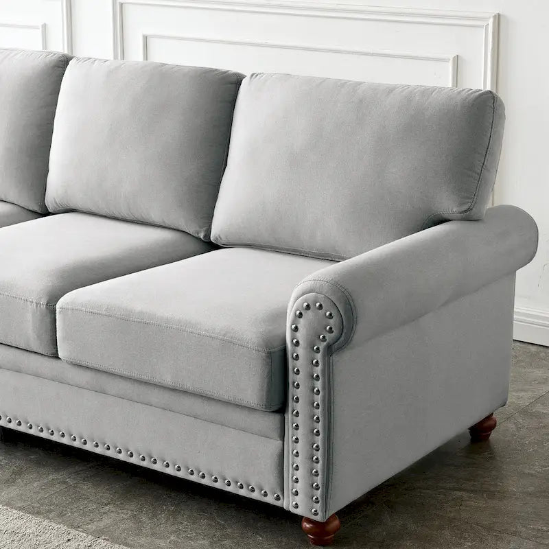 Causeuse deux places en lin beige avec rangement