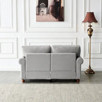 Causeuse deux places en lin beige avec rangement