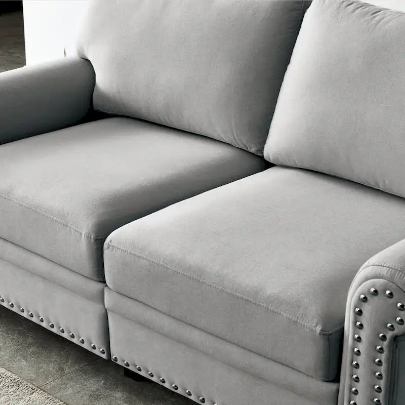Causeuse deux places en lin beige avec rangement