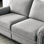 Causeuse deux places en lin beige avec rangement
