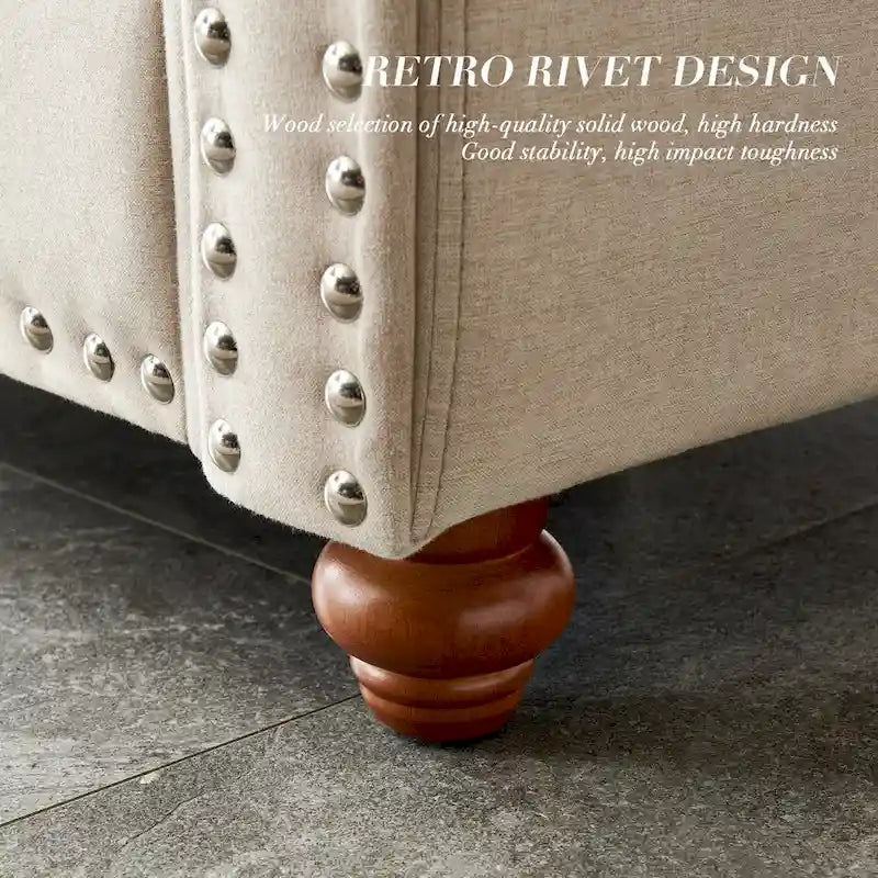 Causeuse deux places en lin beige avec rangement