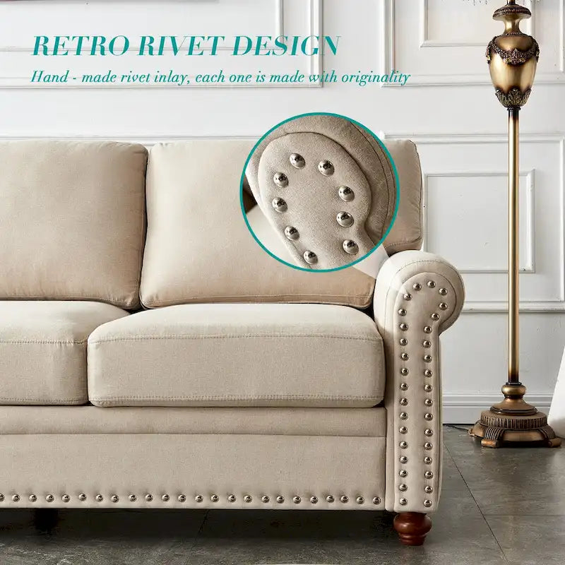 Causeuse deux places en lin beige avec rangement