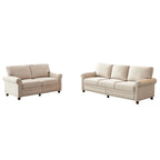 Causeuse deux places en lin beige avec rangement