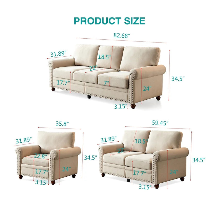 Causeuse deux places en lin beige avec rangement