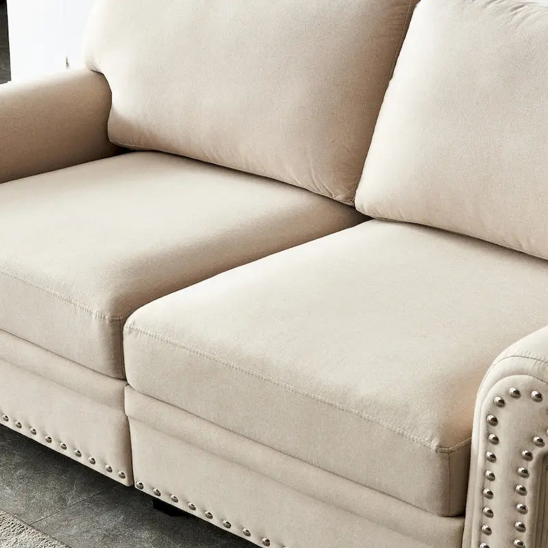 Causeuse deux places en lin beige avec rangement