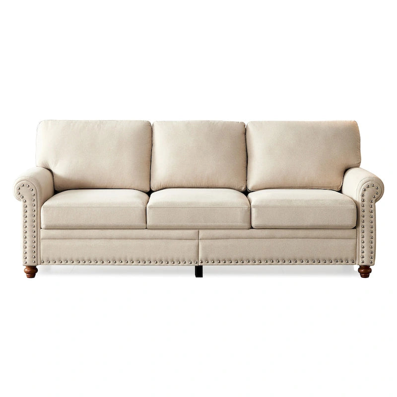Causeuse deux places en lin beige avec rangement