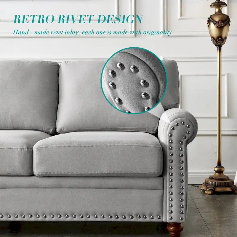 Causeuse deux places en lin beige avec rangement