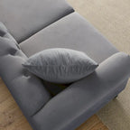 Canapé Chesterfield 3 places capitonné beige/gris avec accoudoirs roulés et cloutage décoratif