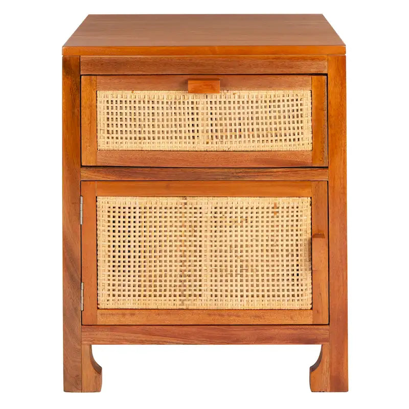 Table de chevet côtière en rotin 1 tiroir 1 porte – Naturel / Blanc / Gris bleu / Noir