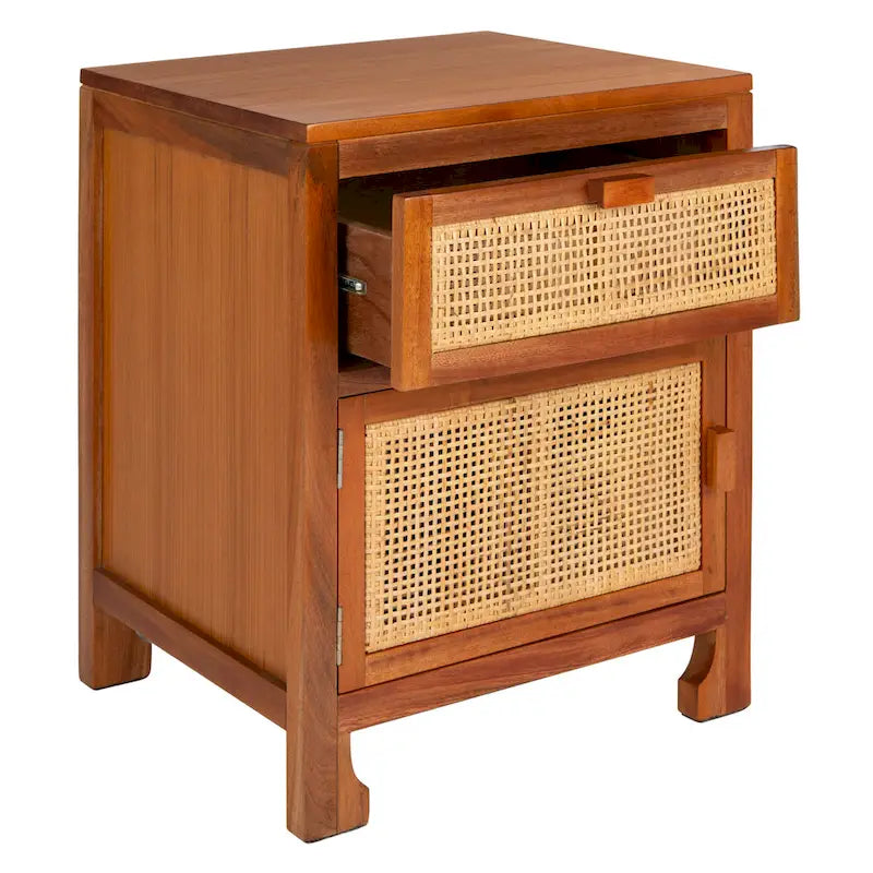 Table de chevet côtière en rotin 1 tiroir 1 porte – Naturel / Blanc / Gris bleu / Noir