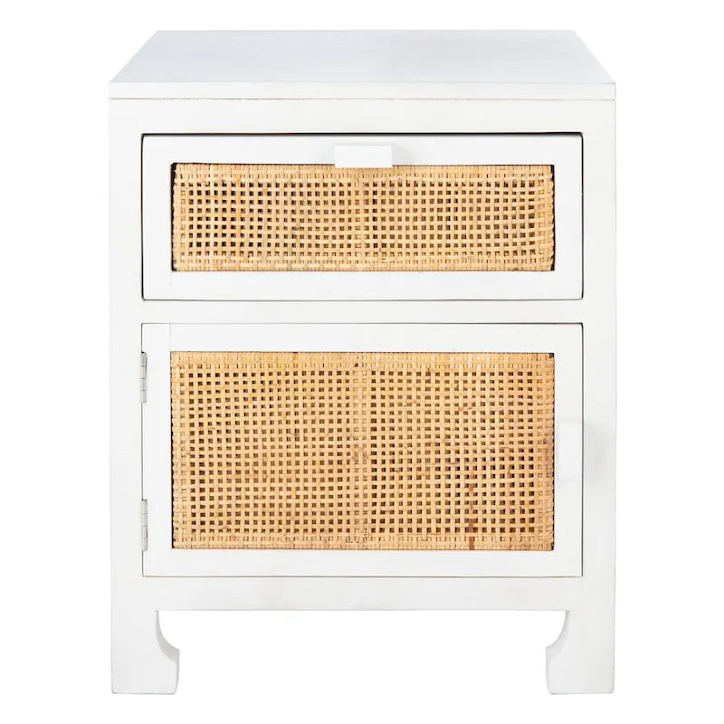 Table de chevet côtière en rotin 1 tiroir 1 porte – Naturel / Blanc / Gris bleu / Noir
