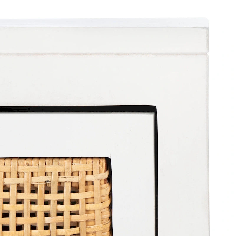 Table de chevet côtière en rotin 1 tiroir 1 porte – Naturel / Blanc / Gris bleu / Noir