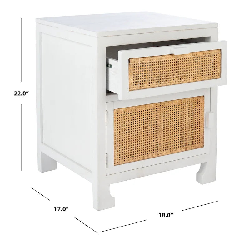 Table de chevet côtière en rotin 1 tiroir 1 porte – Naturel / Blanc / Gris bleu / Noir