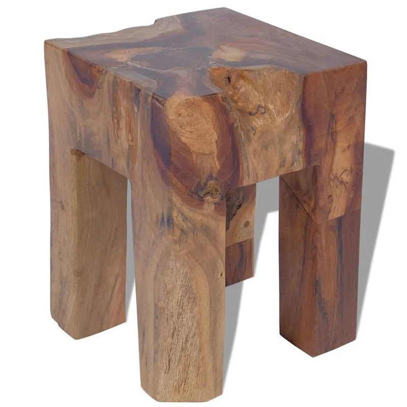 Tabouret en teck massif marron, assise simple / table d'appoint