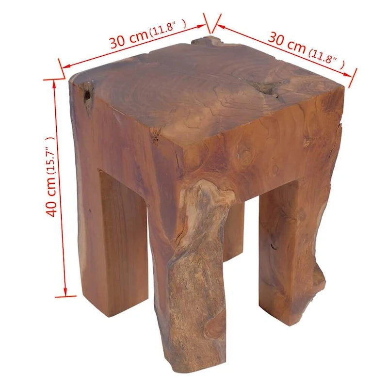 Tabouret en teck massif marron, assise simple / table d'appoint