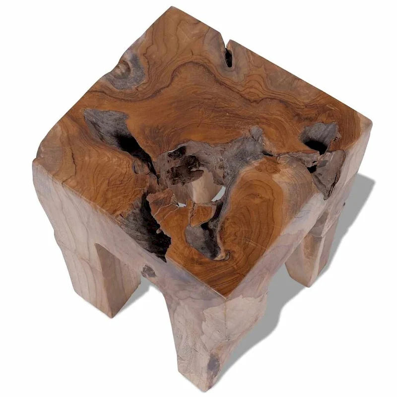 Tabouret en teck massif marron, assise simple / table d'appoint