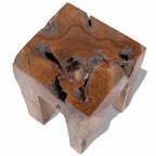 Tabouret en teck massif marron, assise simple / table d'appoint