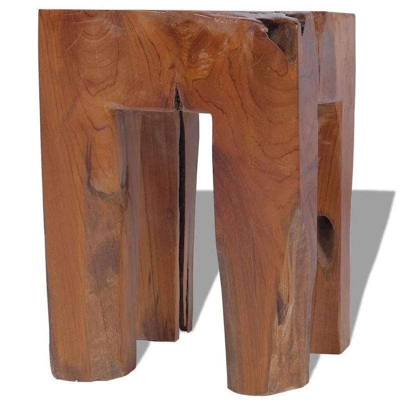Tabouret en teck massif marron, assise simple / table d'appoint