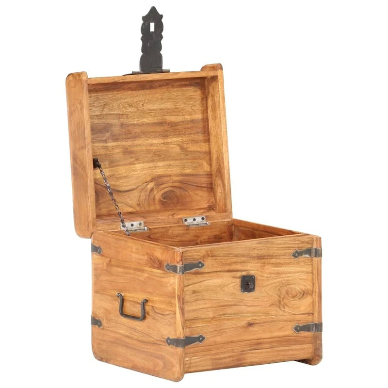 Coffre de rangement en bois brun avec loquet, en acacia massif, 1 personne