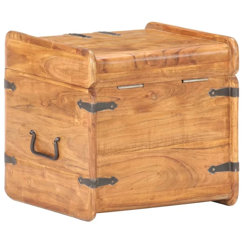 Coffre de rangement en bois brun avec loquet, en acacia massif, 1 personne