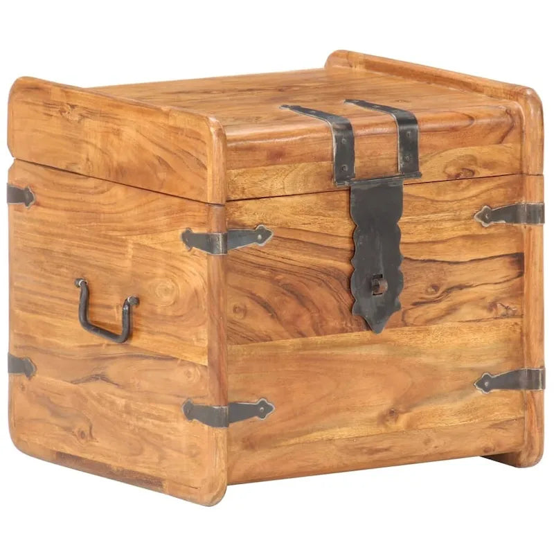 Coffre de rangement en bois brun avec loquet, en acacia massif, 1 personne