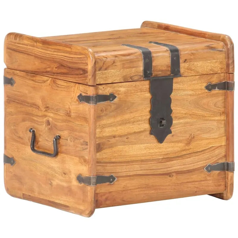 Coffre de rangement en bois brun avec loquet, en acacia massif, 1 personne