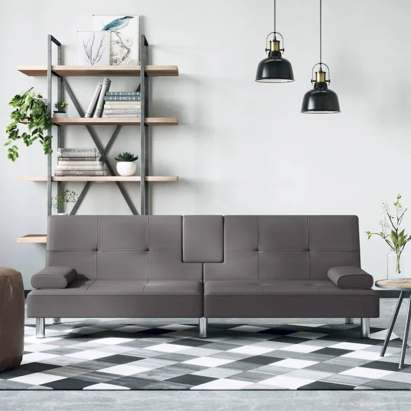 Canapé-lit pliable 2 places en similicuir gris/noir