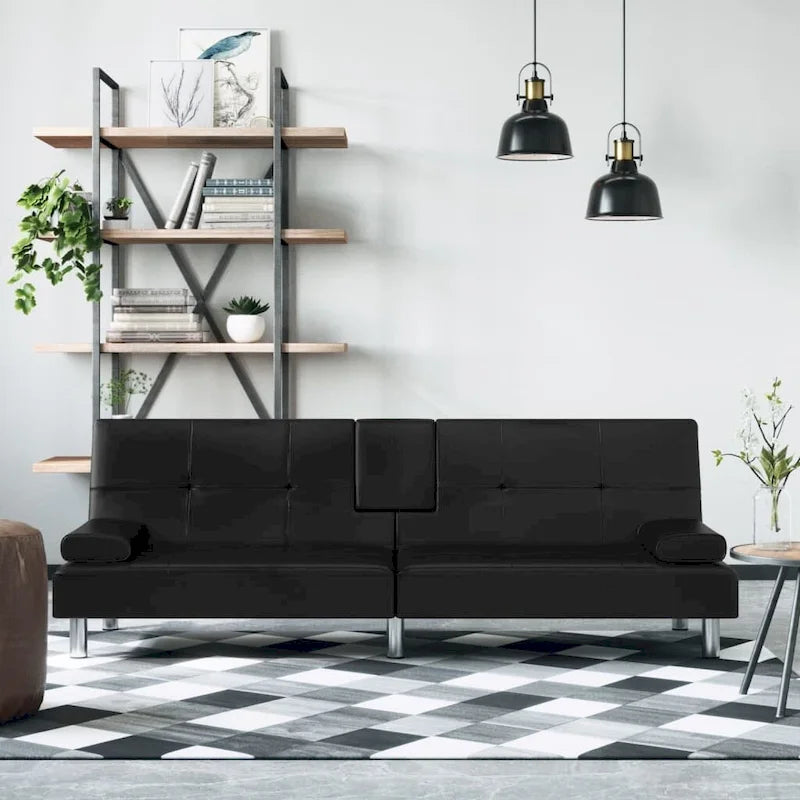 Canapé-lit pliable 2 places en similicuir gris/noir