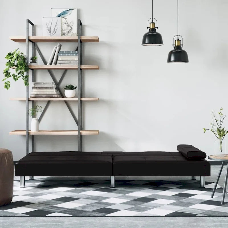 Canapé-lit pliable 2 places en similicuir gris/noir