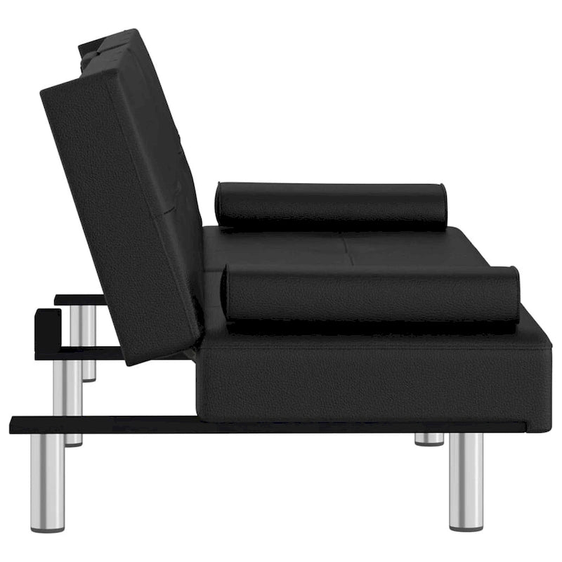 Canapé-lit pliable 2 places en similicuir gris/noir
