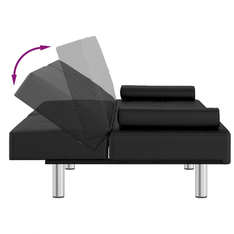 Canapé-lit pliable 2 places en similicuir gris/noir
