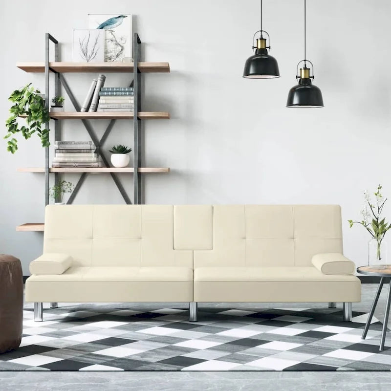 Canapé-lit pliable 2 places en similicuir gris/noir