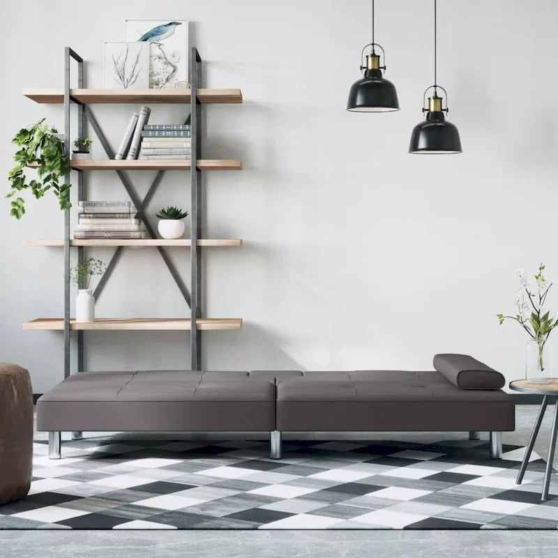 Canapé-lit pliable 2 places en similicuir gris/noir