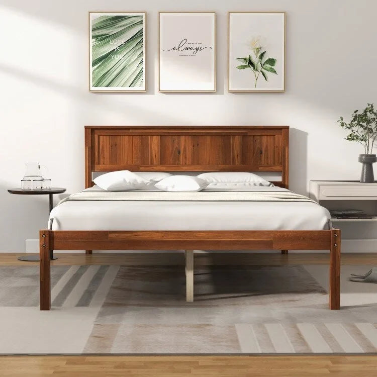 Cadre de lit plateforme en noyer avec tête de lit, lit simple/double/grand lit