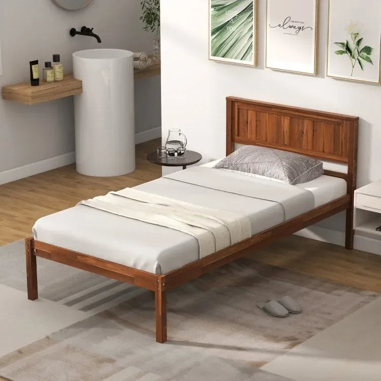 Cadre de lit plateforme en noyer avec tête de lit, lit simple/double/grand lit