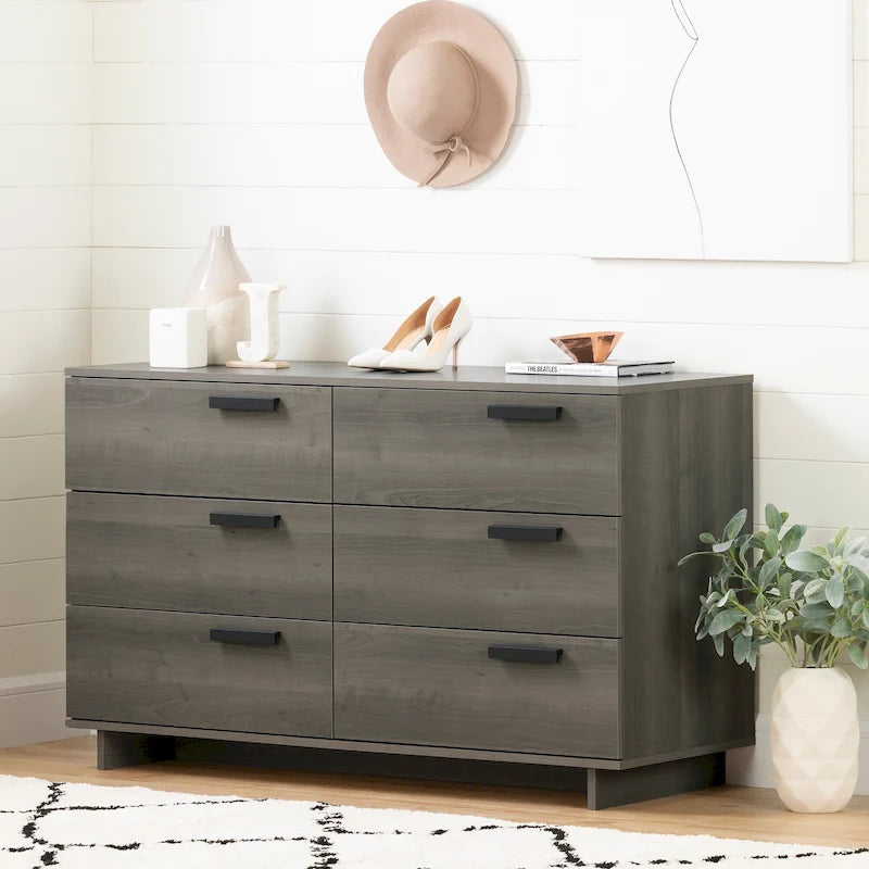 Commode double 6 tiroirs en érable gris