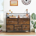 Commode en bois 5 tiroirs, marron/gris, simple