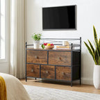 Commode en bois 5 tiroirs, marron/gris, simple