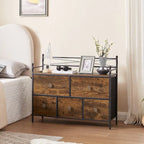Commode en bois 5 tiroirs, marron/gris, simple