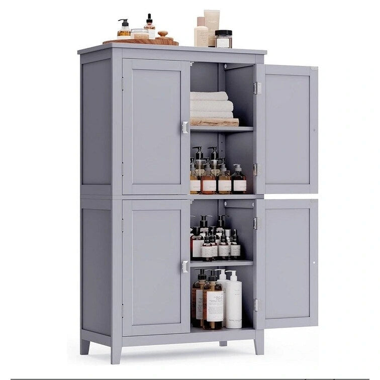 Meuble bas de salle de bain autoportant blanc/gris, double porte, montage par 1 personne