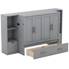 Lit escamotable blanc/gris, grand lit, 1 place, avec étagères, tiroirs et ports USB