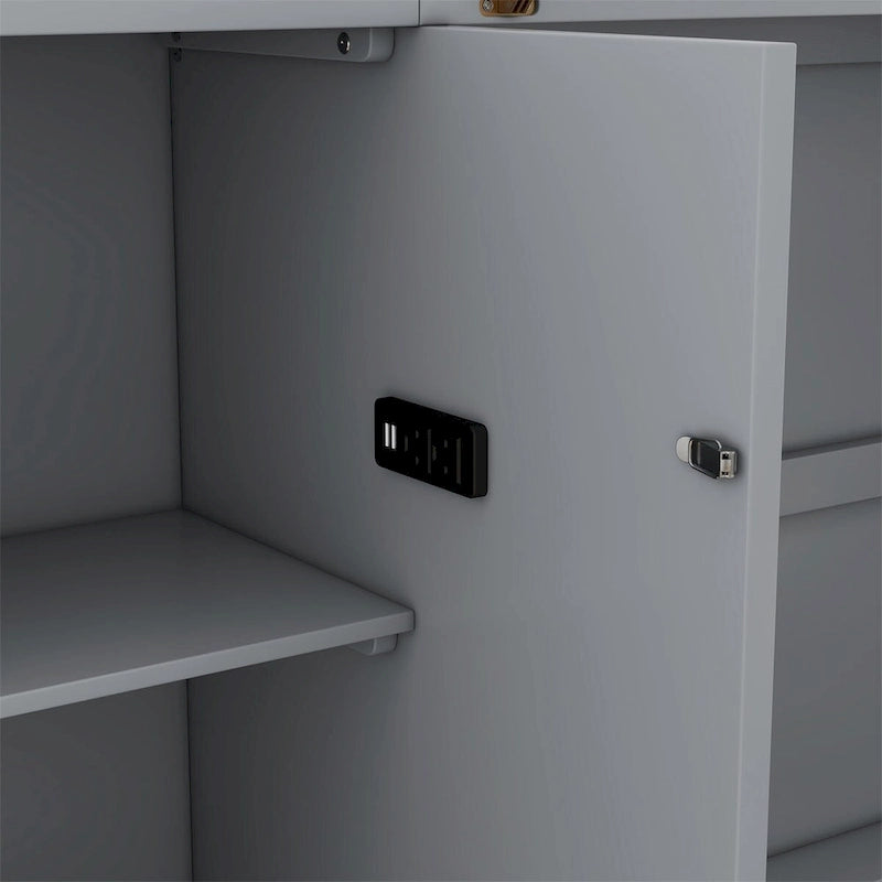 Lit escamotable blanc/gris, grand lit, 1 place, avec étagères, tiroirs et ports USB