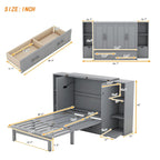 Lit escamotable blanc/gris, grand lit, 1 place, avec étagères, tiroirs et ports USB