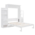 Lit escamotable mural pleine grandeur gris/blanc avec étagères, tiroirs et lumières LED – 1 place