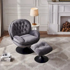 Fauteuil de salon pivotant en velours gris/bleu/vert/olive avec ottoman, 1 personne