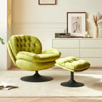 Fauteuil de salon pivotant en velours gris/bleu/vert/olive avec ottoman, 1 personne