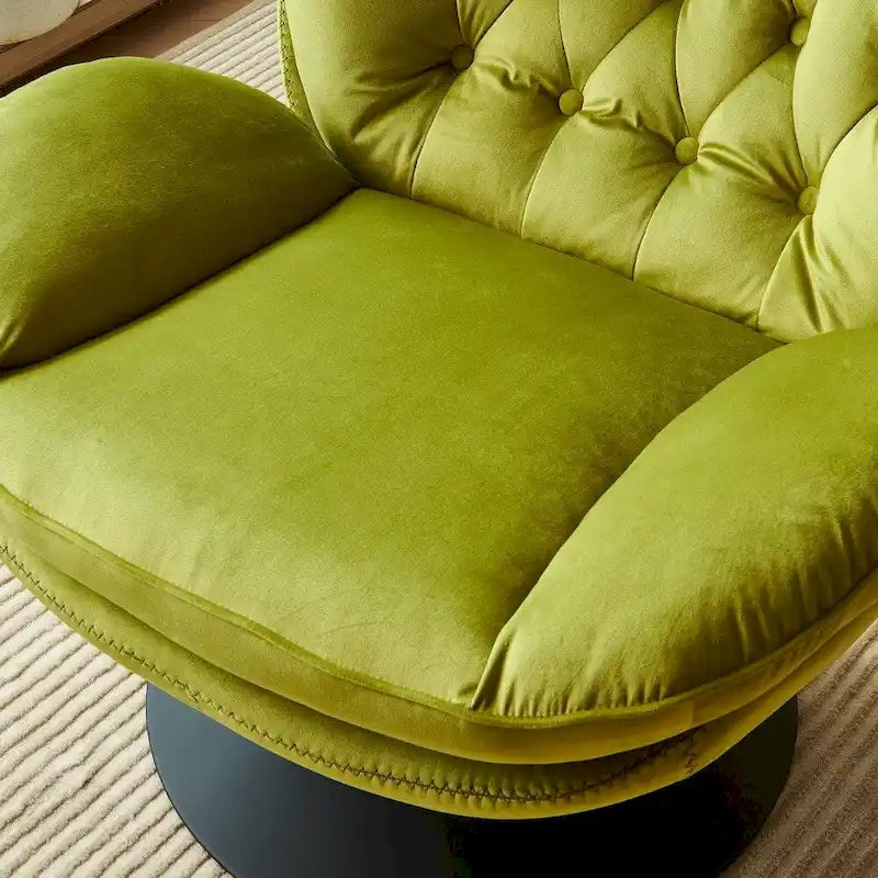 Fauteuil de salon pivotant en velours gris/bleu/vert/olive avec ottoman, 1 personne